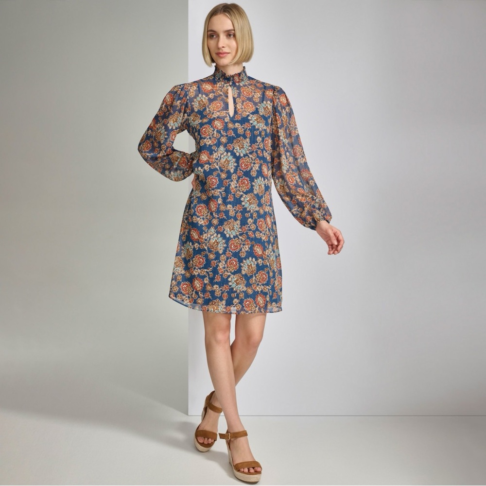Harper Rose Ballon Sleeve Mockneck Floral Dress